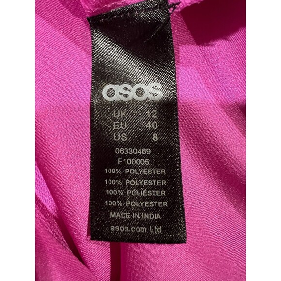 Silk Asos Purple Silky Long Rouched Sleeeve Knee Length Dress Size 8 - Picture 7 of 8